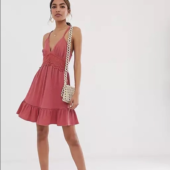 ASOS DESIGN textured mini skater sundress with crochet insert - Picture 1 of 3